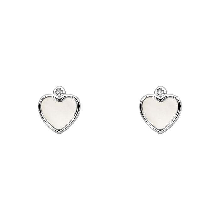 D for Diamond Mother of Pearl Heart Stud Earrings with Diamond
