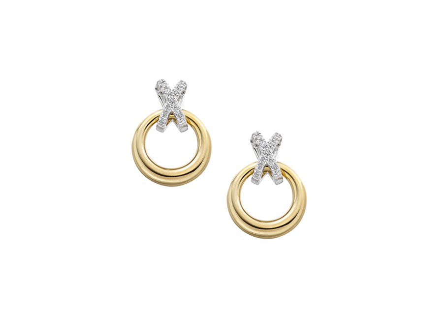 9ct Two Tone Criss Cross Diamond Open Circle Earrings
