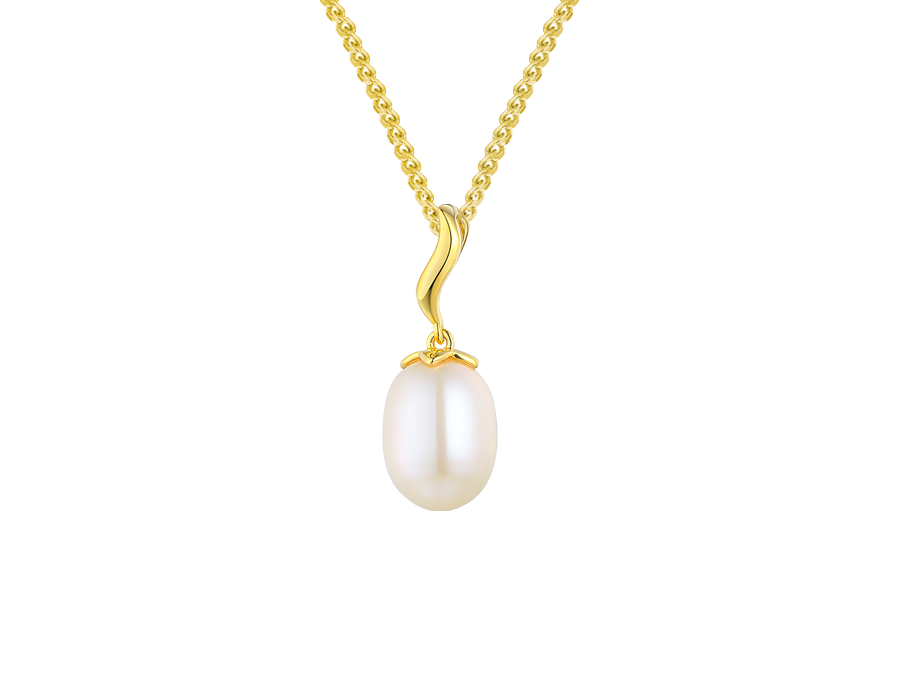 9ct Yellow Gold Wave Pearl Drop Pendant