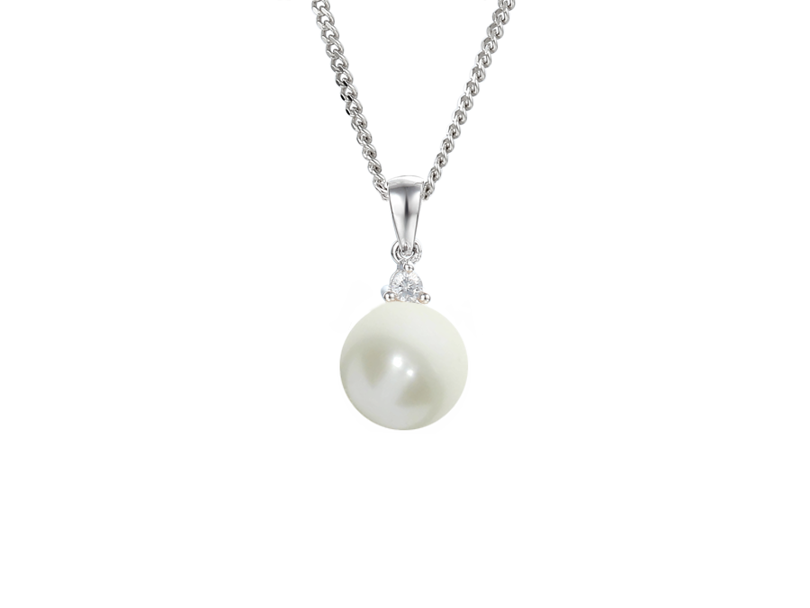 Sterling Silver CZ Freshwater Pearl Pendant