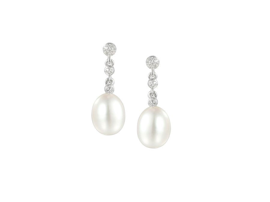 Sterling Silver CZ Pearl Drop Earring