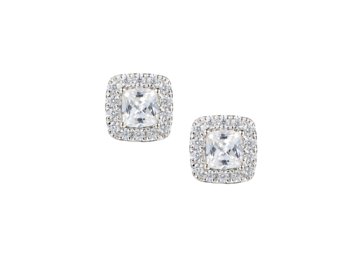 Sterling Silver Square CZ Cluser Stud Earrings