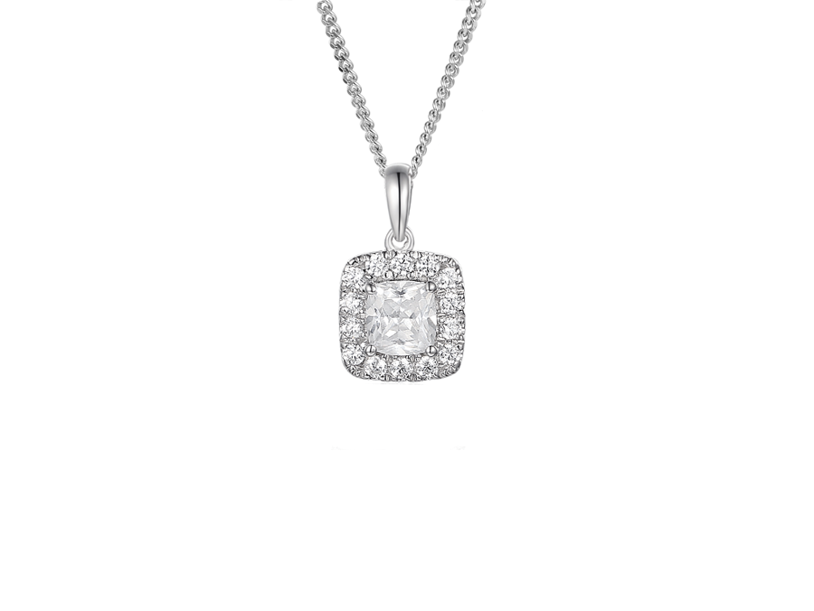 Sterling Silver Square CZ Cluser Pendant