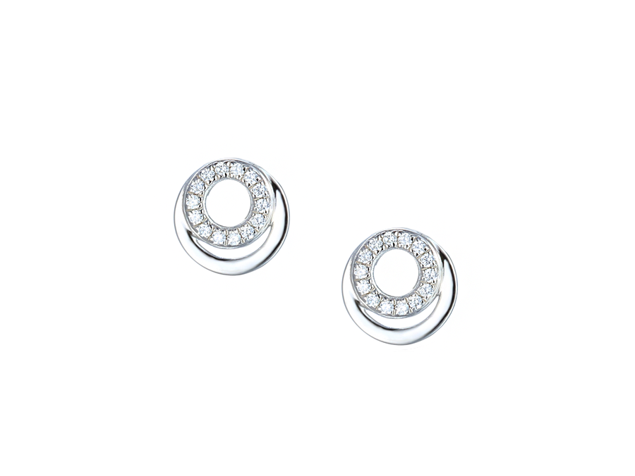 Sterling Silver CZ Double Circle Stud Earrings