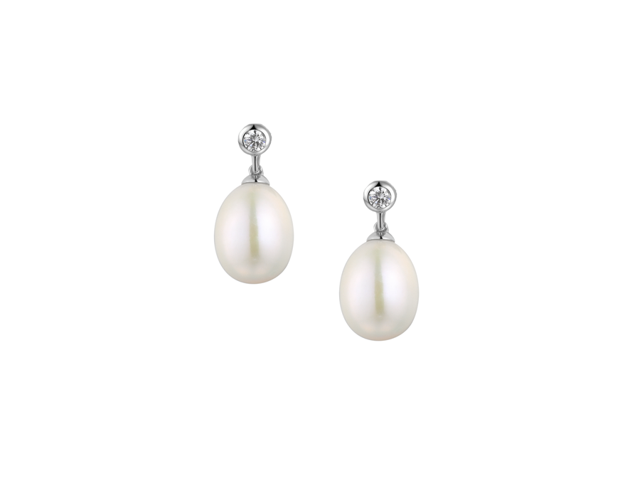 Sterling Silver Rubover CZ Pearl Drop Earring