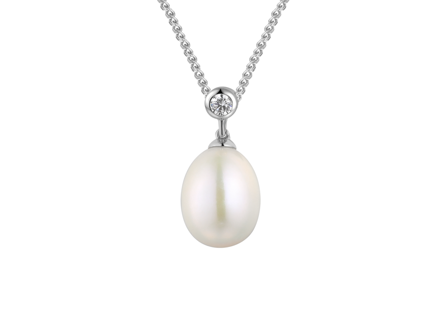 Sterling Silver Rubover CZ Pearl Drop Pendant