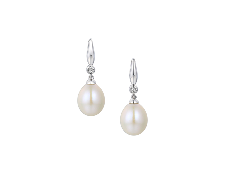 Sterling Silver CZ Pearl Drop Earrings