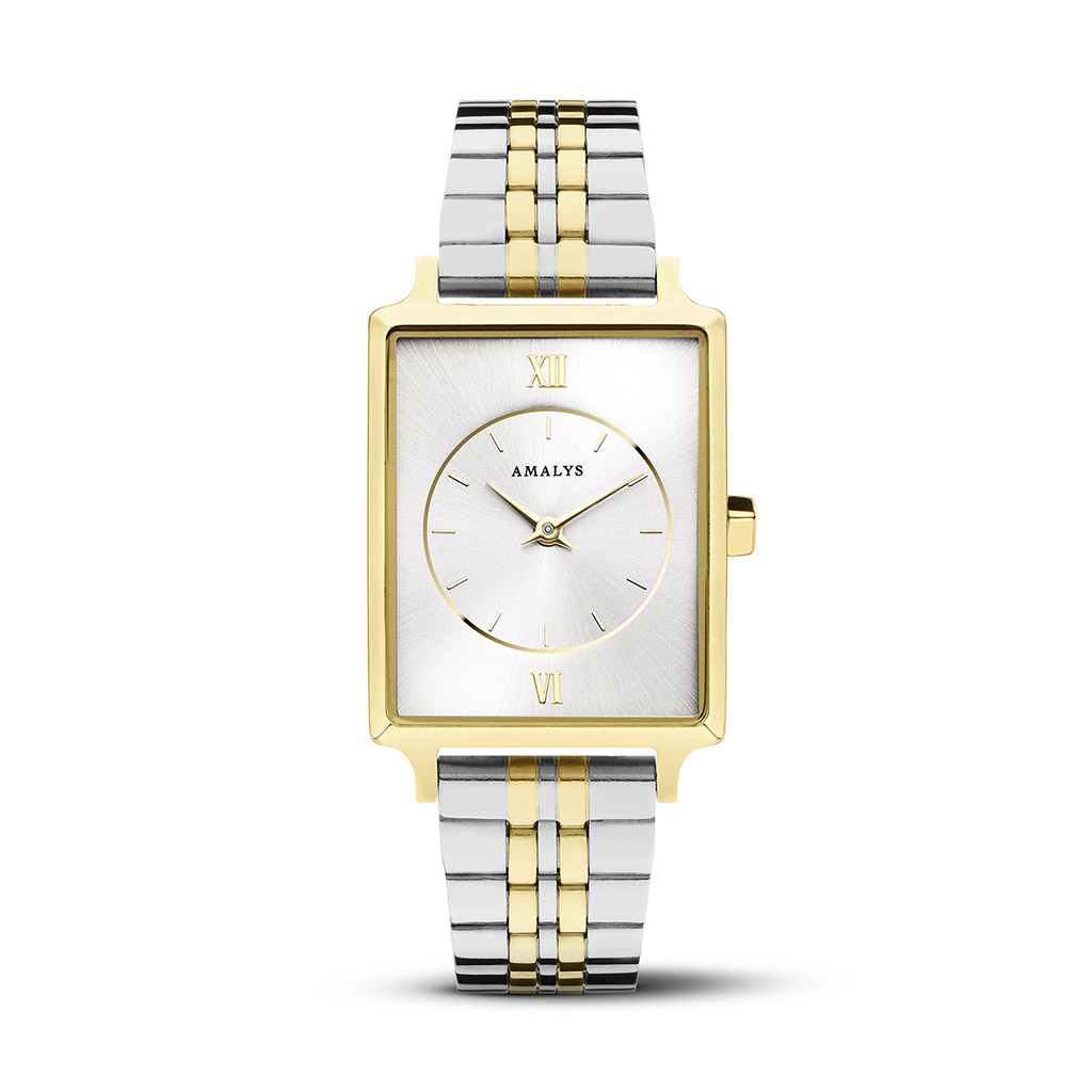 Amalys Penny- White Dial - Two Tone Stainless Steel Gold Plated Ladies Watch