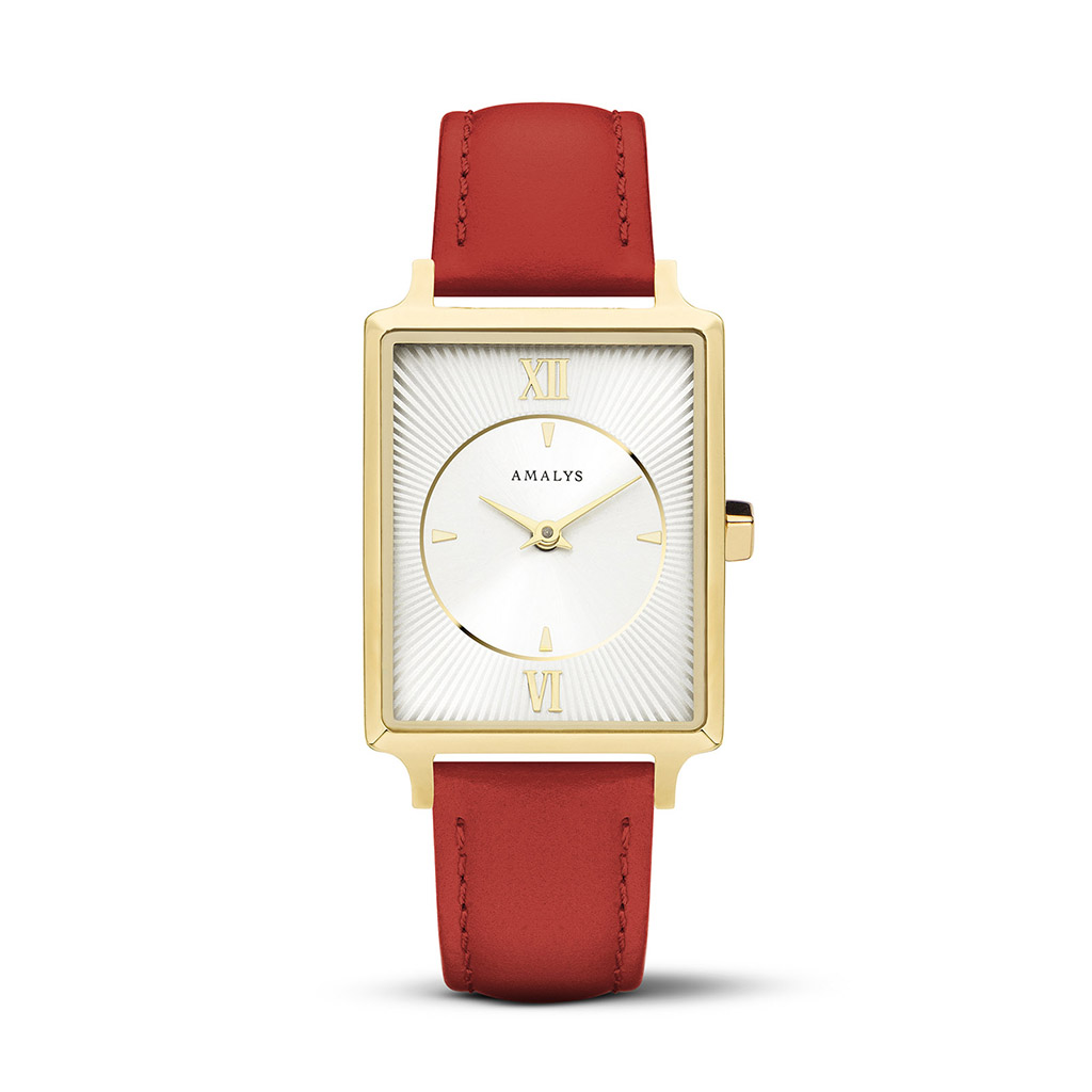 Amalys Emma - Gold Plated White Dial - Red Leather Strap Ladies Watch