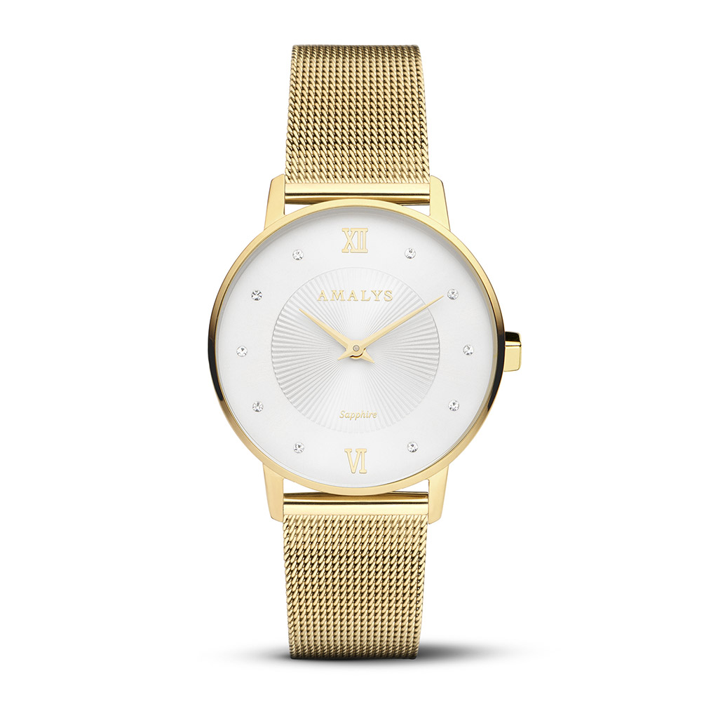 Amalys Billie- White Dial - Stainless Steel Gold Plated Ladies Watch