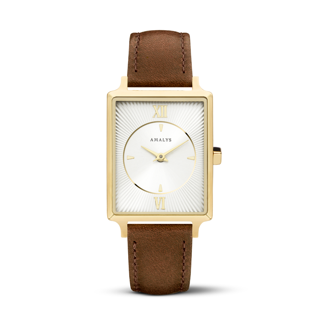 Amalys Mathilda - Gold Plated White Dial - Brown Leather Strap Ladies Watch