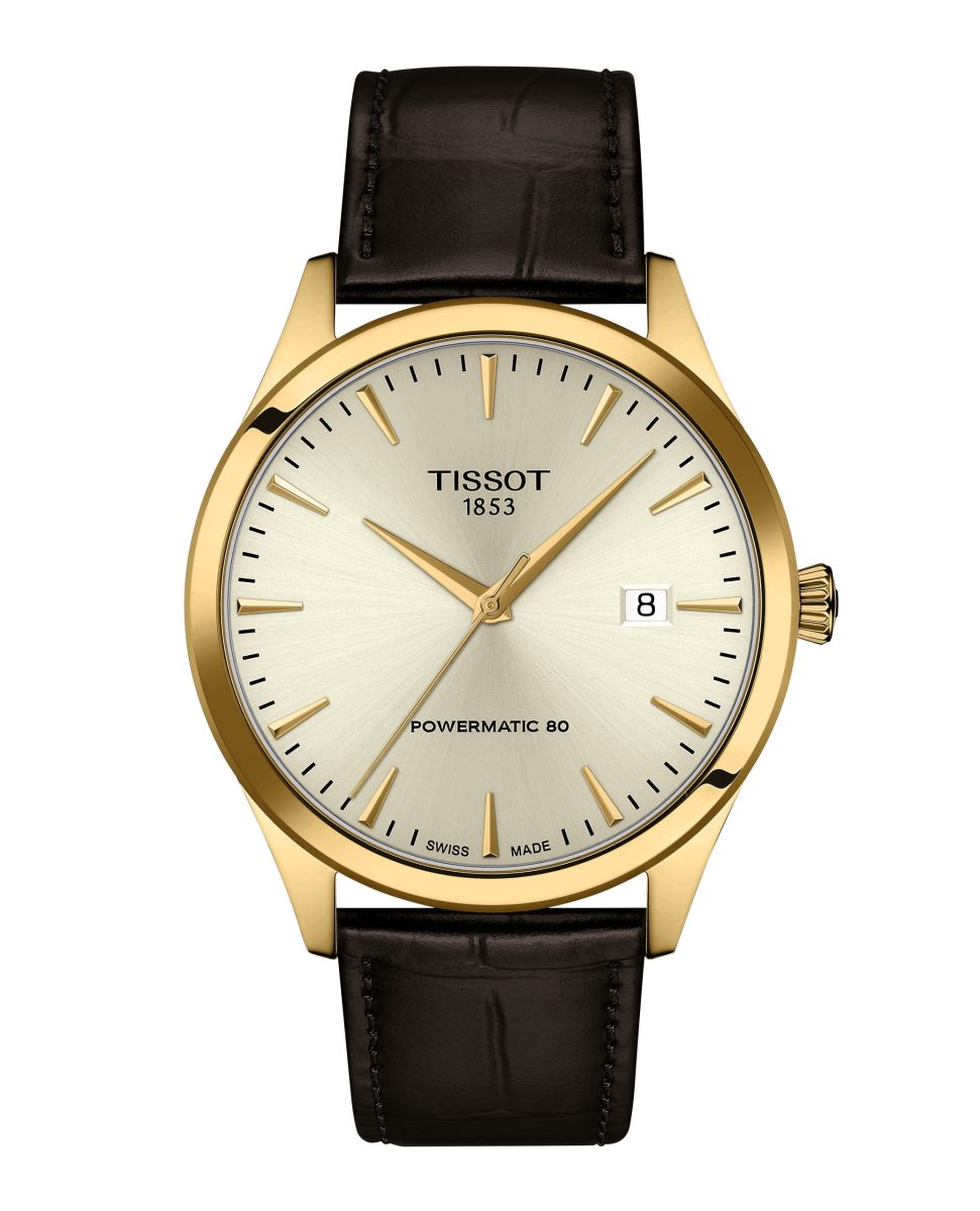Tissot Classic Dream Powermatic Gold Plated Brown Leather Strap Gents Watch