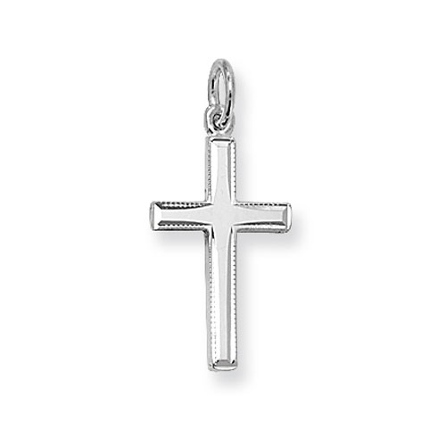 Sterling Silver Small Plain Beaded Edge Cross Pendant
