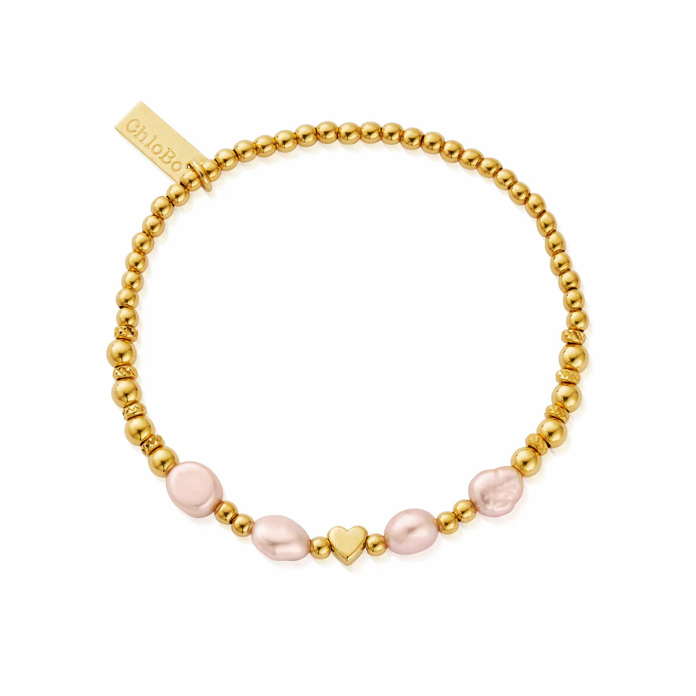 ChloBo Sterling Silver Gold Plated With Love Pink Pearl Bracelet