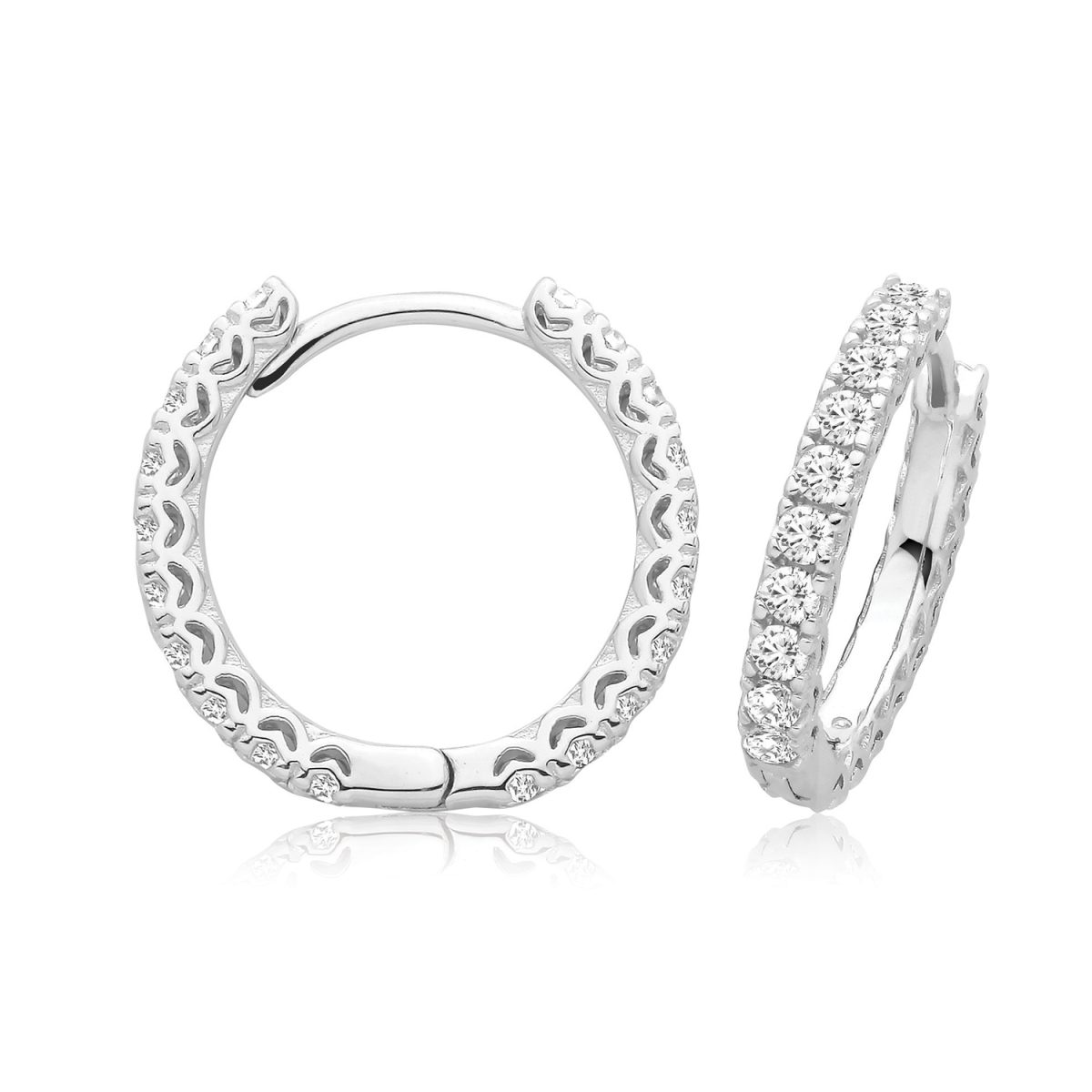 Sterling Silver CZ Hinged Hoops