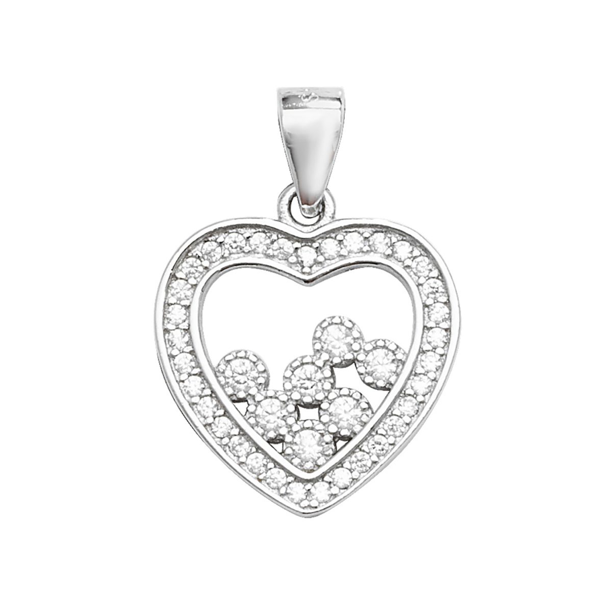 Sterling Silver CZ Open Heart and Cluster Pendant