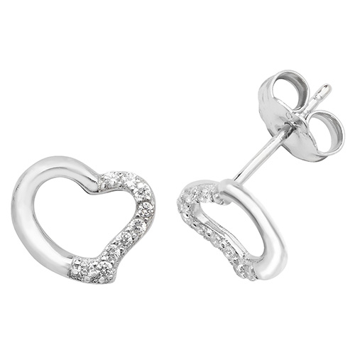 Sterling Silver CZ Heart Stud Earrings