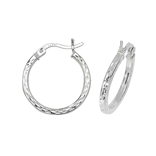 Sterling Silver Diamond Cut Hoop Earrings