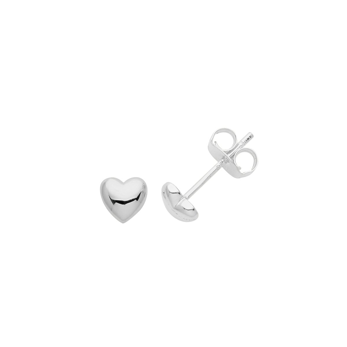 Sterling Silver Domed Heart Stud Earrings