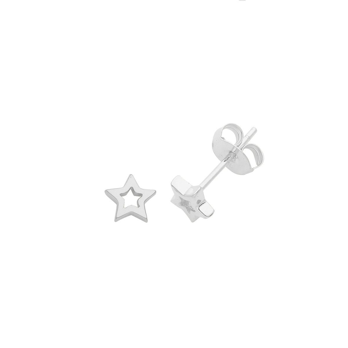Sterling Silver Open Star Stud Earrings