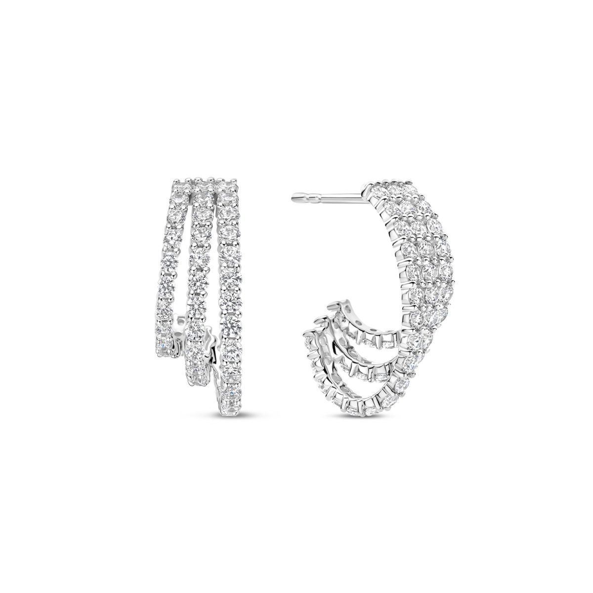 Ti Sento Sterling Silver CZ Three Row Half Hoop Earrings
