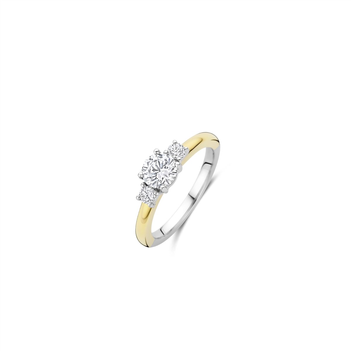 Ti Sento Sterling Silver Gold Plated Round Three Stone CZ Ring