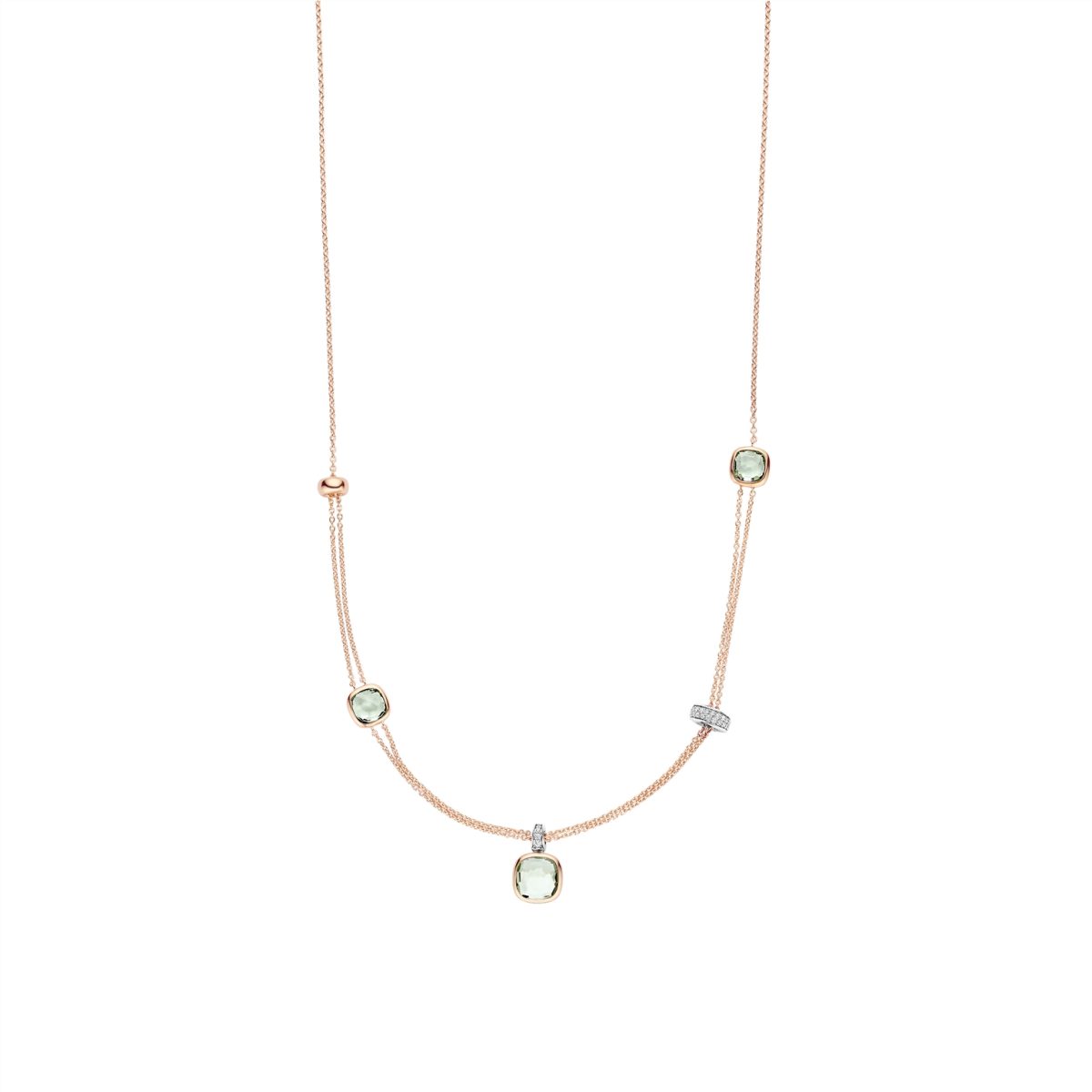 Ti Sento Sterling Silver Rose Gold Plated Green Layered Cushion Necklace
