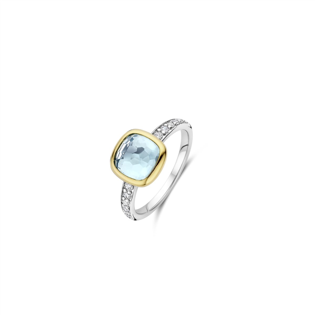Ti Sento Sterling Silver Gold Plated Blue Square CZ Ring