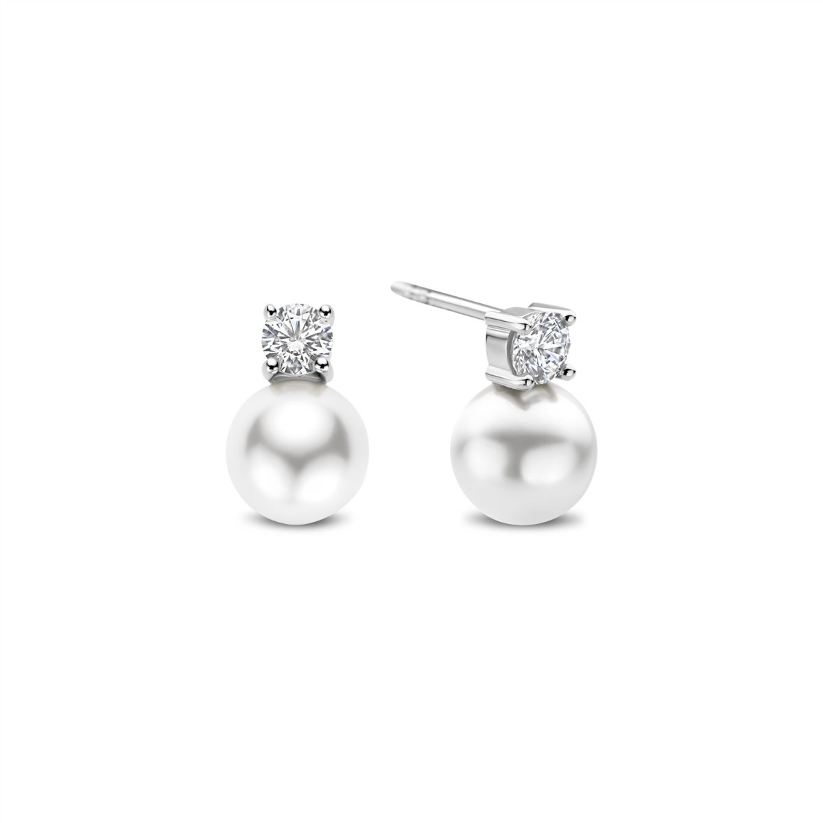 Ti Sento Sterling Silver CZ Pearl Stud Earrings