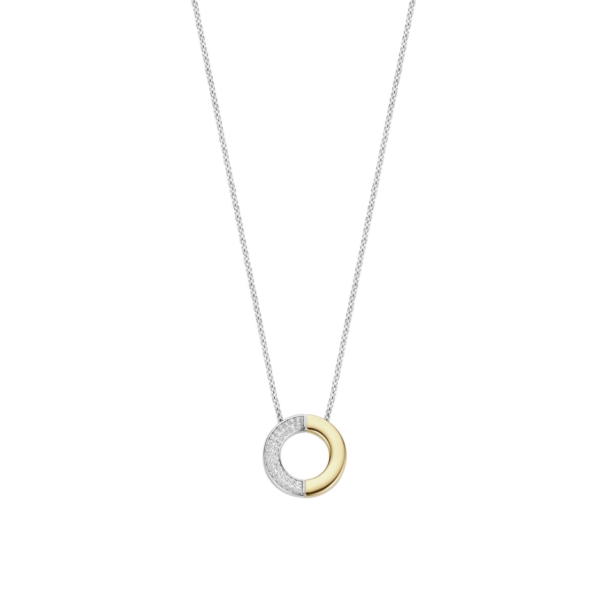 Ti Sento Sterling Silver Gold Plated CZ Open Circle Pendant