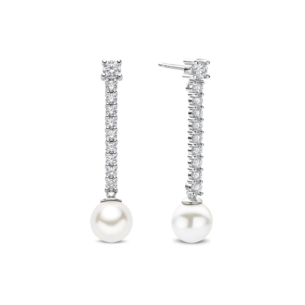 Ti Sento Sterling Silver Tennis CZ Pearl Drop Stud Earrings
