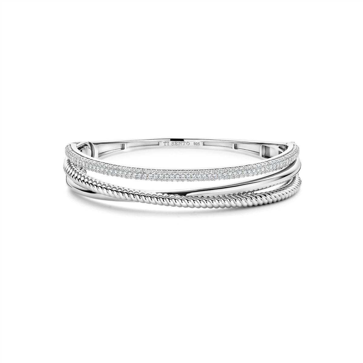Ti Sento Sterling Silver CZ Three Row Bangle