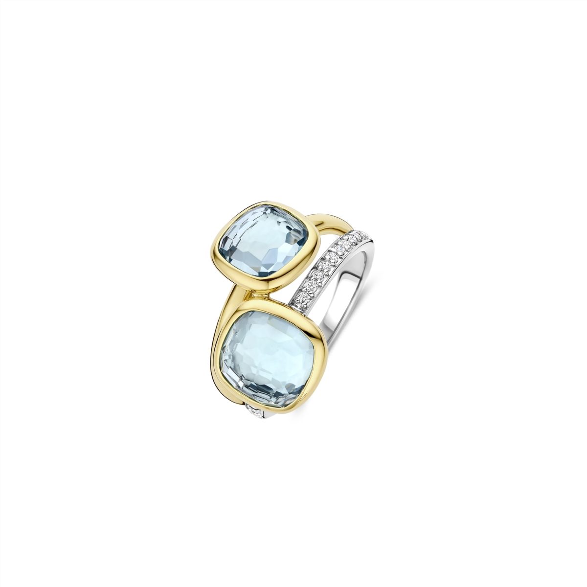 Ti Sento Sterling Silver Gold Plated Two Blue Cushion CZ Ring