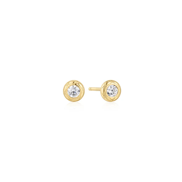Ania Haie Sterling Silver Gold Plated Textured Bezel-Set Stud Earrings
