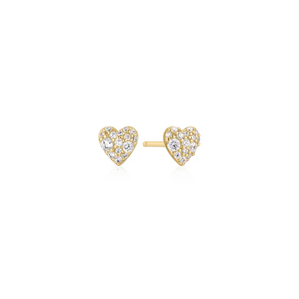 Ania Haie Sterling Silver Gold Plated Pavé Heart Stud Earrings