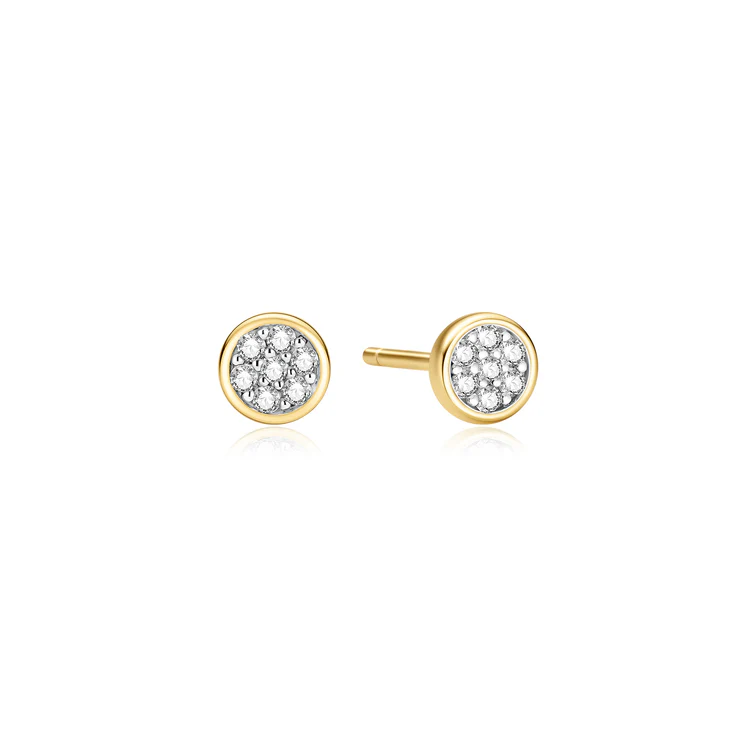 Ania Haie Sterling Silver Gold Plated Small Pavé Disc Stud Earrings