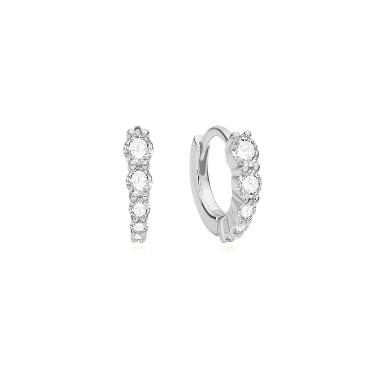 Ania Haie Sterling Silver Graduated Sparkle Huggie Hoop Earrings
