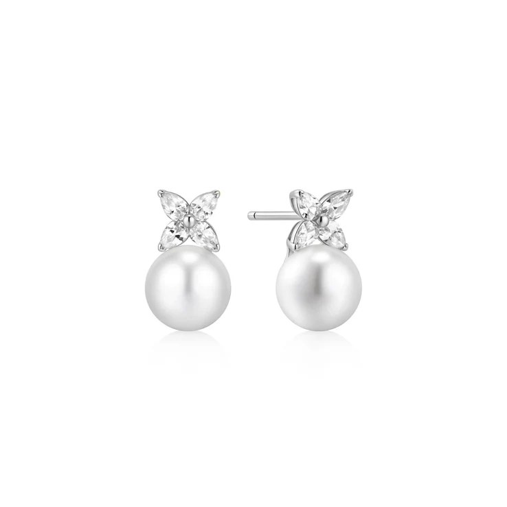 Ania Haie Sterling Silver Shell Pearl & Lucky Clover Stud Earrings