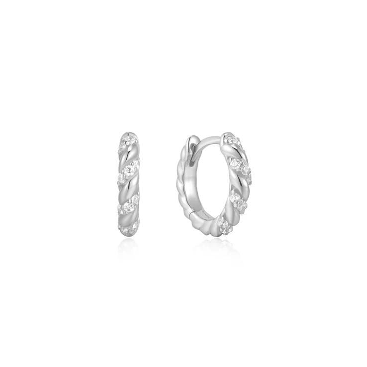 Ania Haie Sterling Silver Sparkle Twisted Huggie Hoop Earrings