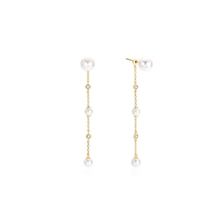 Ania Haie Sterling Silver Gold Plated Cascade Shell Pearl Station Drop Stud Earrings
