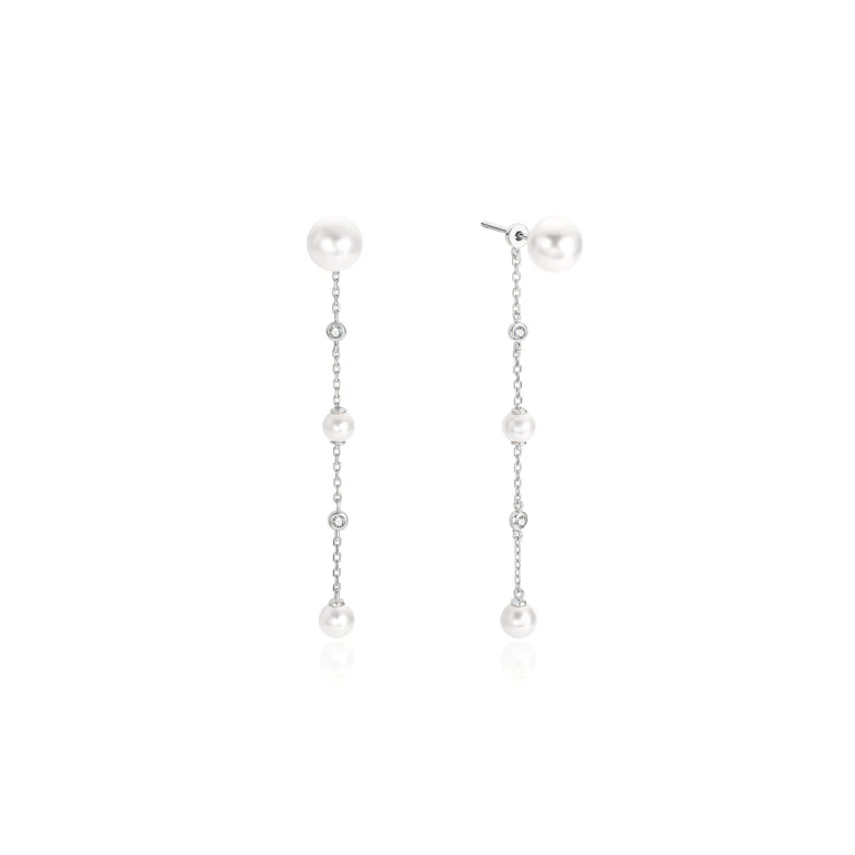 Ania Haie Sterling Silver Cascade Shell Pearl Station Drop Stud Earrings