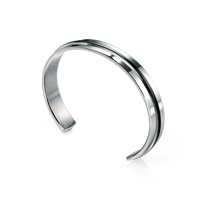 Fred Bennett  Stainless Steel Black IP Detailed Cuff Bangle