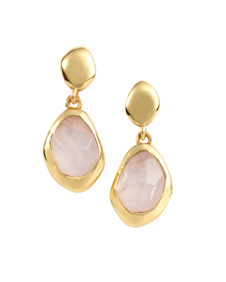 Juvi Sterling Silver Gold Vermeil Rose Quartz Stepping Stone Earrings