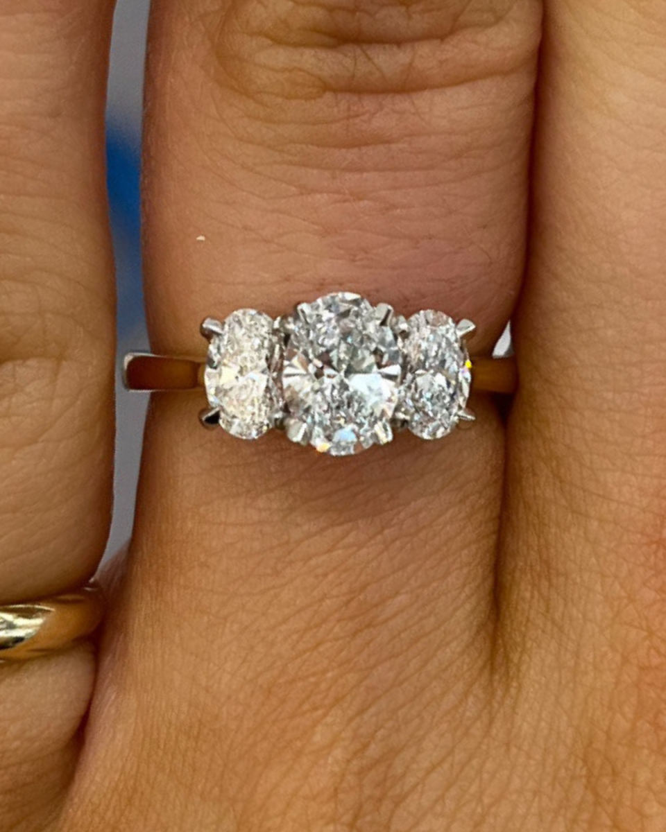 18ct Yellow Gold Graduated Oval Trilogy Lab Diamond Ring
