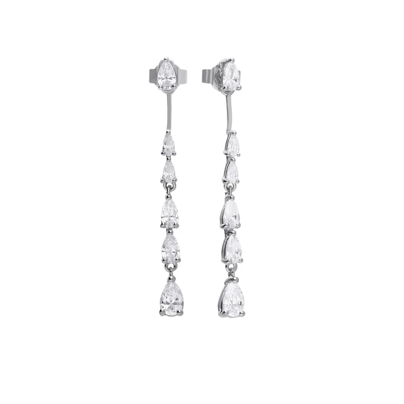 Diamonfire Sterling Silver Teardrop Front Stud and Back Drop Earrings