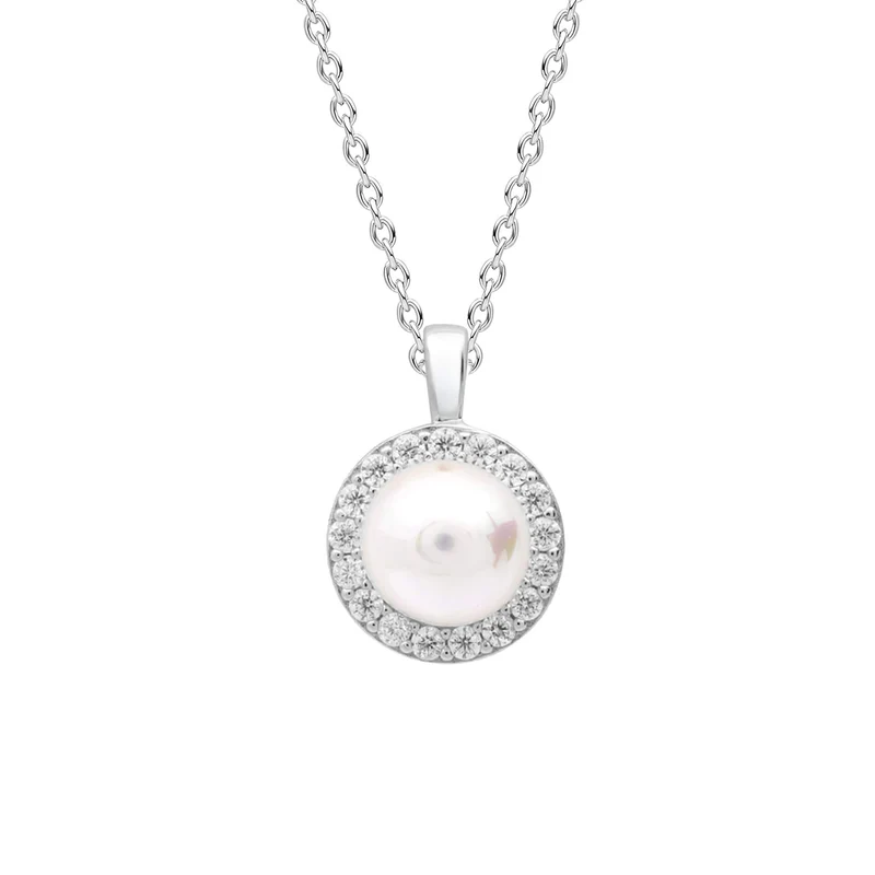 Diamonfire Shell Pearl and Zirconia Halo Pendant