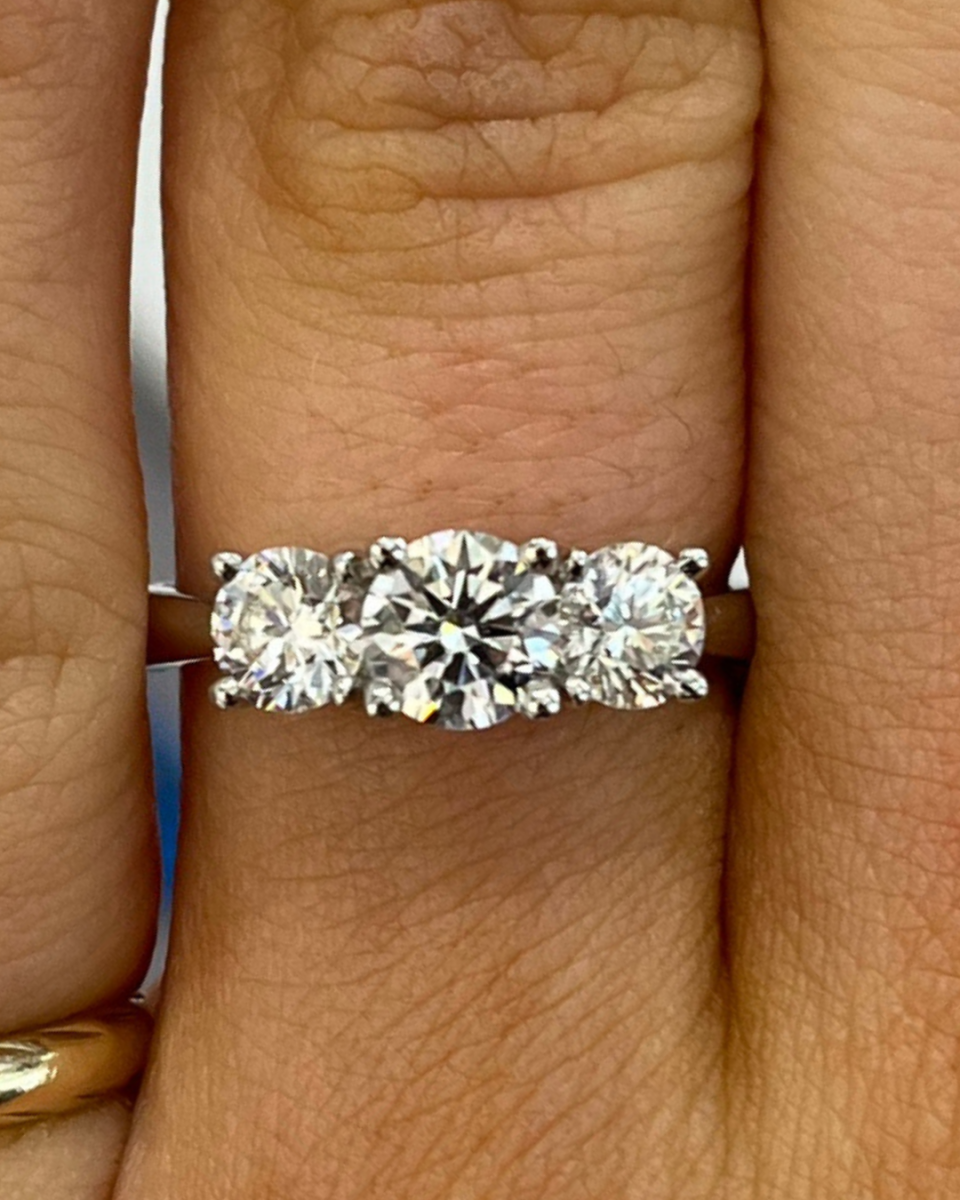 Platinum Graduated Brilliant Round Cut Trilogy Lab Diamond Ring