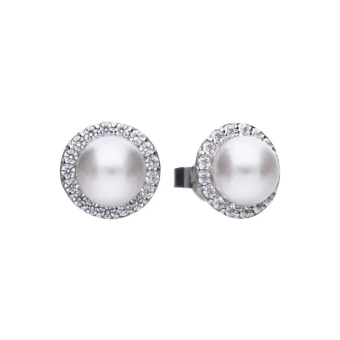 Diamonfire Sterling Silver Shell Pearl and Zirconia Halo Stud Earrings