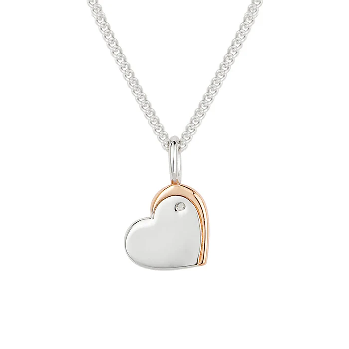 D for Diamonds Sterling Silver Rose Edge Heart Necklace with Diamond