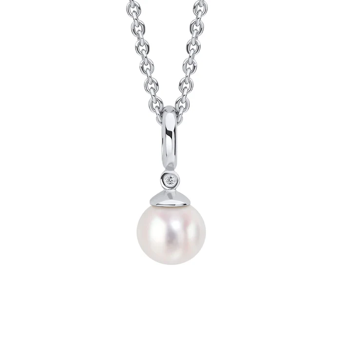 D for Diamonds Sterling Silver Pearl Drop Pendant with Diamond